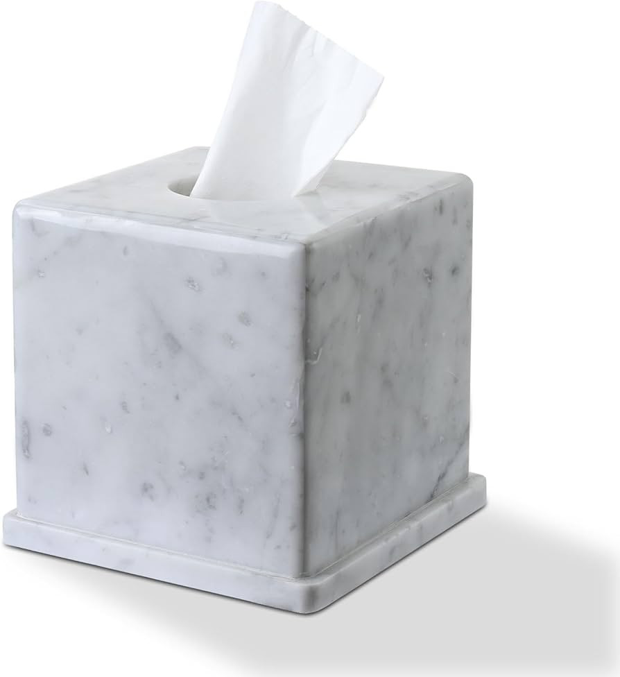 Natural Marble Tissue Box Cover, Carrara White Tissue Organizer 6 X 6 X 5.7 Inch, Heavy Stone Dec... | Amazon (US)