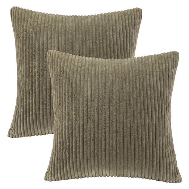 Soft Corduroy Striped Velvet Square Decorative Throw Pillow Cusion For Couch, 20" x 20", Olive Gr... | Walmart (US)