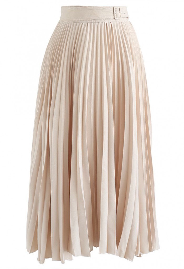Tender Breeze Pleated Midi Skirt in Cream | Chicwish