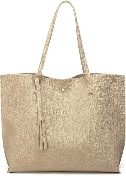 Women's Soft Leather Tote Shoulder Bag from Dreubea, Big Capacity Tassel Handbag | Amazon (US)