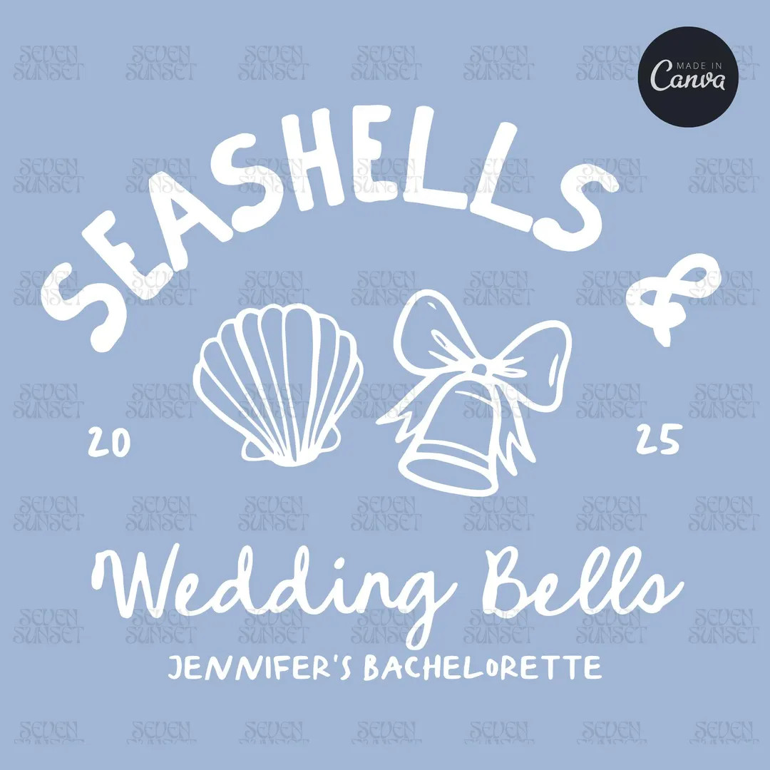 Seashells and Wedding Bells Bachelorette Design Template Custom Bachelorette Tee Logo Beach Bache... | Etsy (US)
