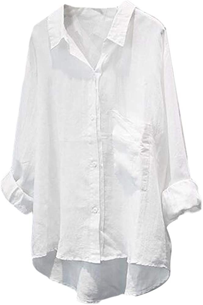 Women's Casual Linen Blouses Tops V Neck Long Sleeve Button Down Shirts | Amazon (US)