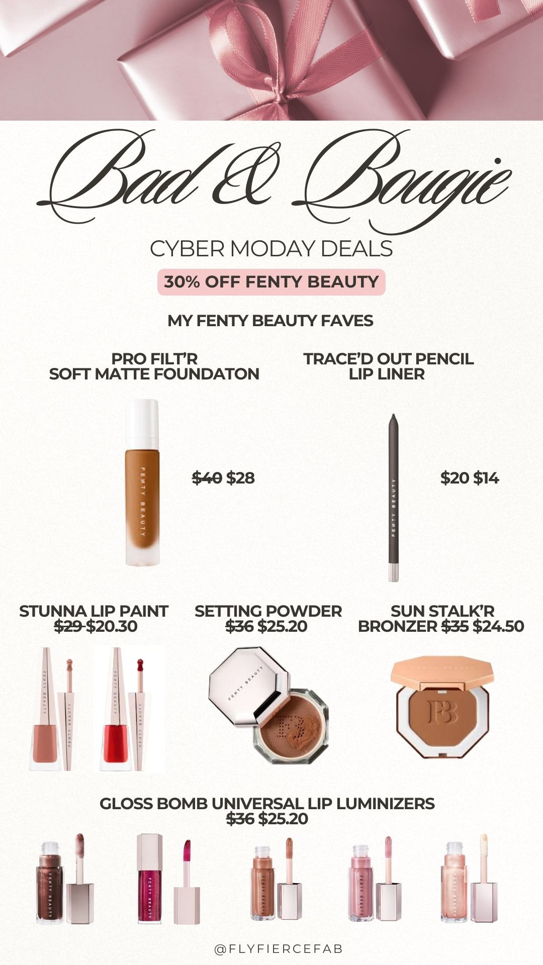 Calling all the makeup girlies! 💄✨ Ulta Beauty is doing 30% off Fenty Beauty for Cyber Monday! 

This is a great time to restock on your faves, or pick up some new products to try with your holiday makeup looks.

I use a lot Fenty Beauty products in my makeup routine. Here are some of my faves! 

 

#LTKHoliday #LTKGiftGuide #LTKCyberWeek