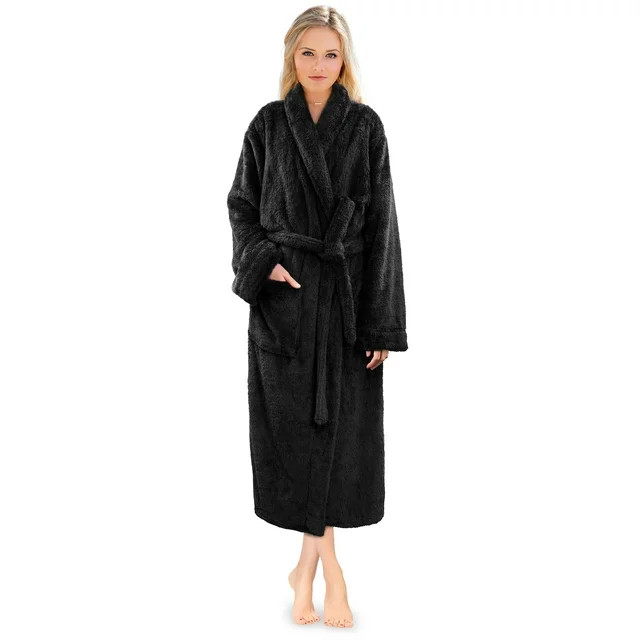 PAVILIA Premium Womens Plush Soft Robe Fluffy, Warm, Fleece Sherpa Shaggy Bathrobe (S/M, Black) | Walmart (US)