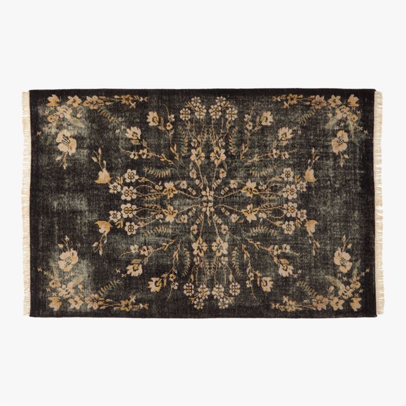 Lavish Modern Black Floral Wool Area Rug 6'x9' | CB2 | CB2