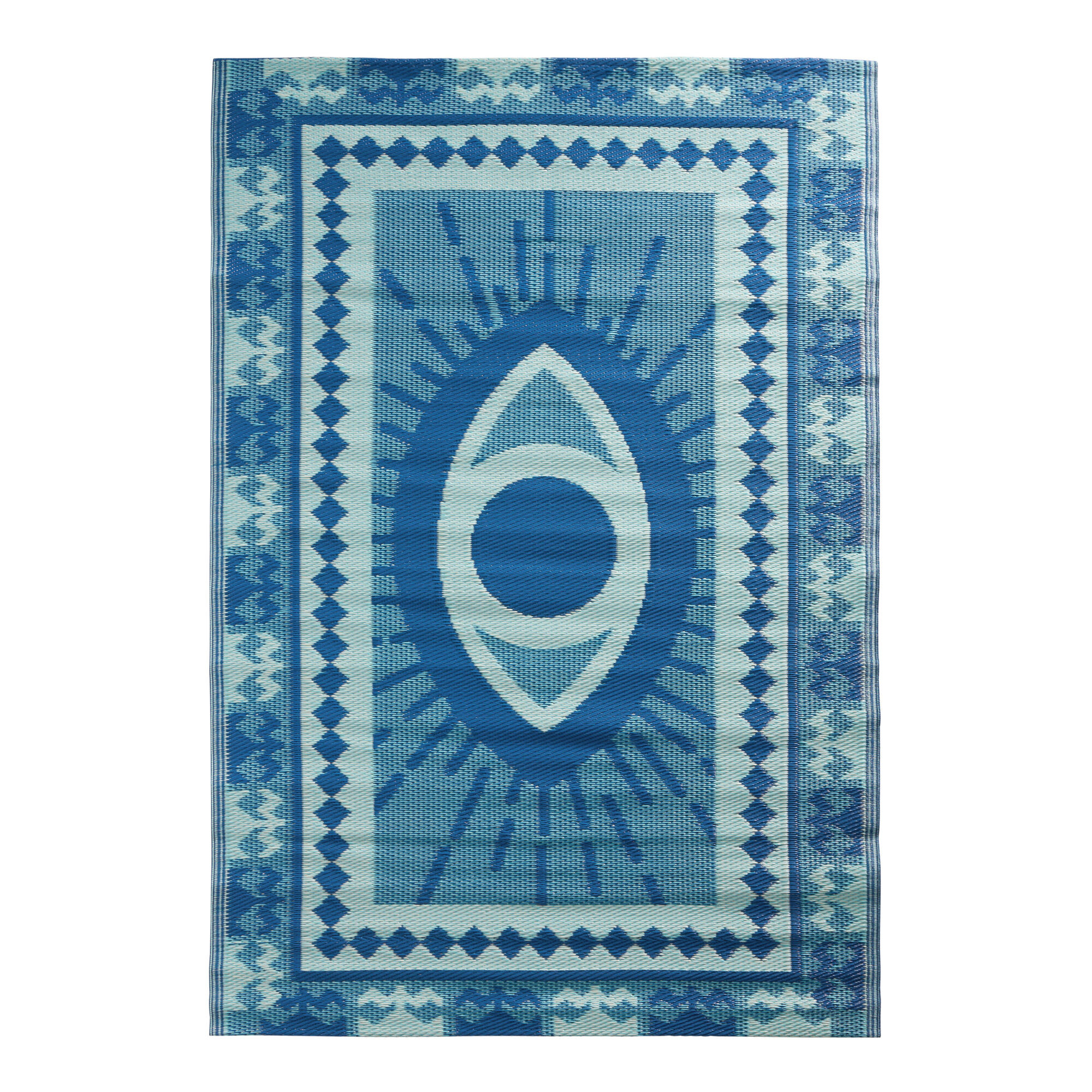Rio Blue Evil Eye Reversible Indoor Outdoor Floor Mat | World Market