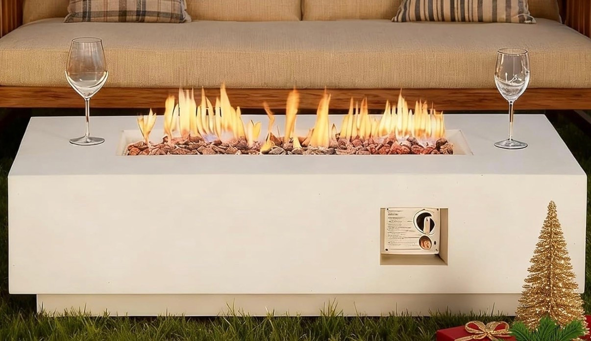Super pretty white outdoor gas fireplace! 
Patio, outdoor, fireplace, gas fireplace 

#LTKHome #LTKmorningroutine #LTKSpringSale