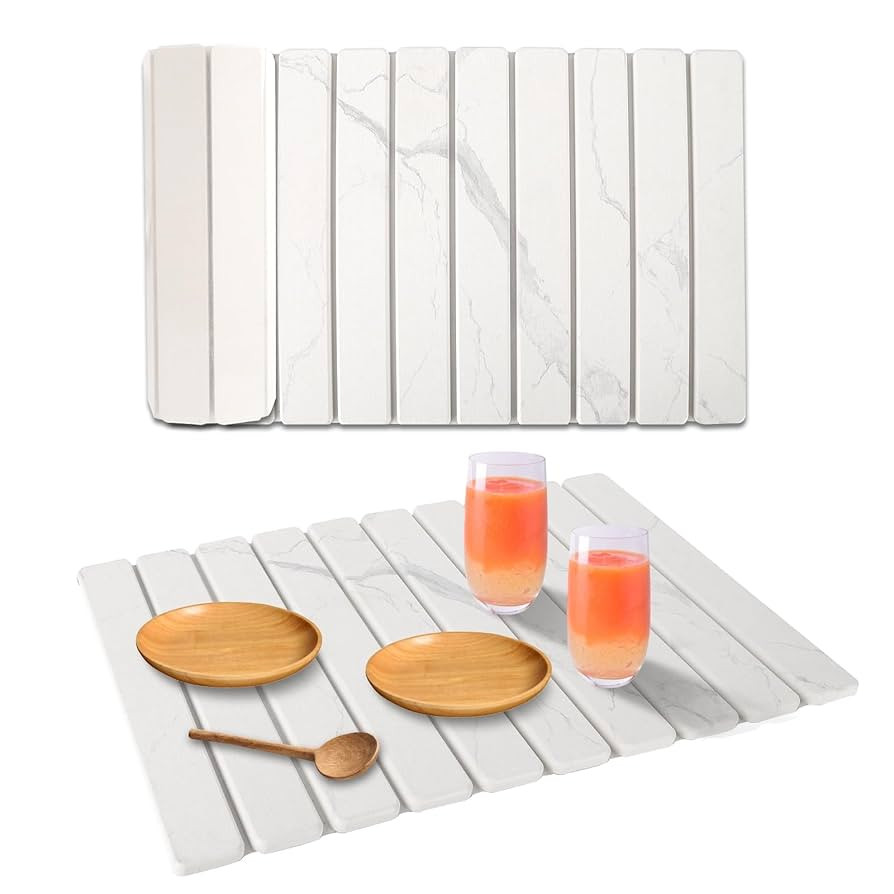 Large Stone Dish Drying Mat for Kitchen Counter, 23''×15'' Marble-Pattern Dishes Drying Matt Kit... | Amazon (US)