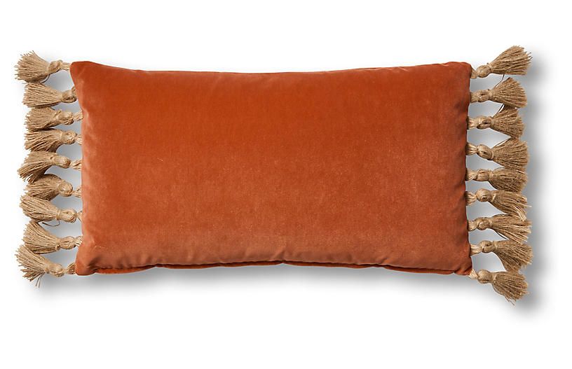 Koren 12x23 Lumbar Pillow, Orange Velvet | One Kings Lane