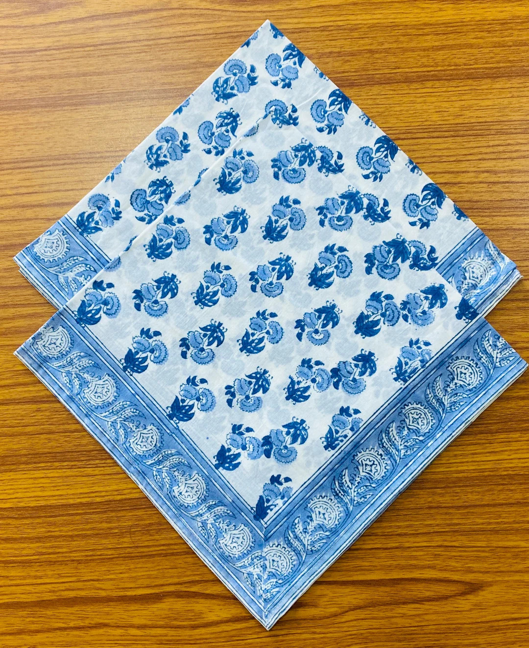 Blue Indian Floral Hand Block Printed Cotton Cloth Dinner Napkins, Wedding Decor Farmhouse Restau... | Etsy (US)