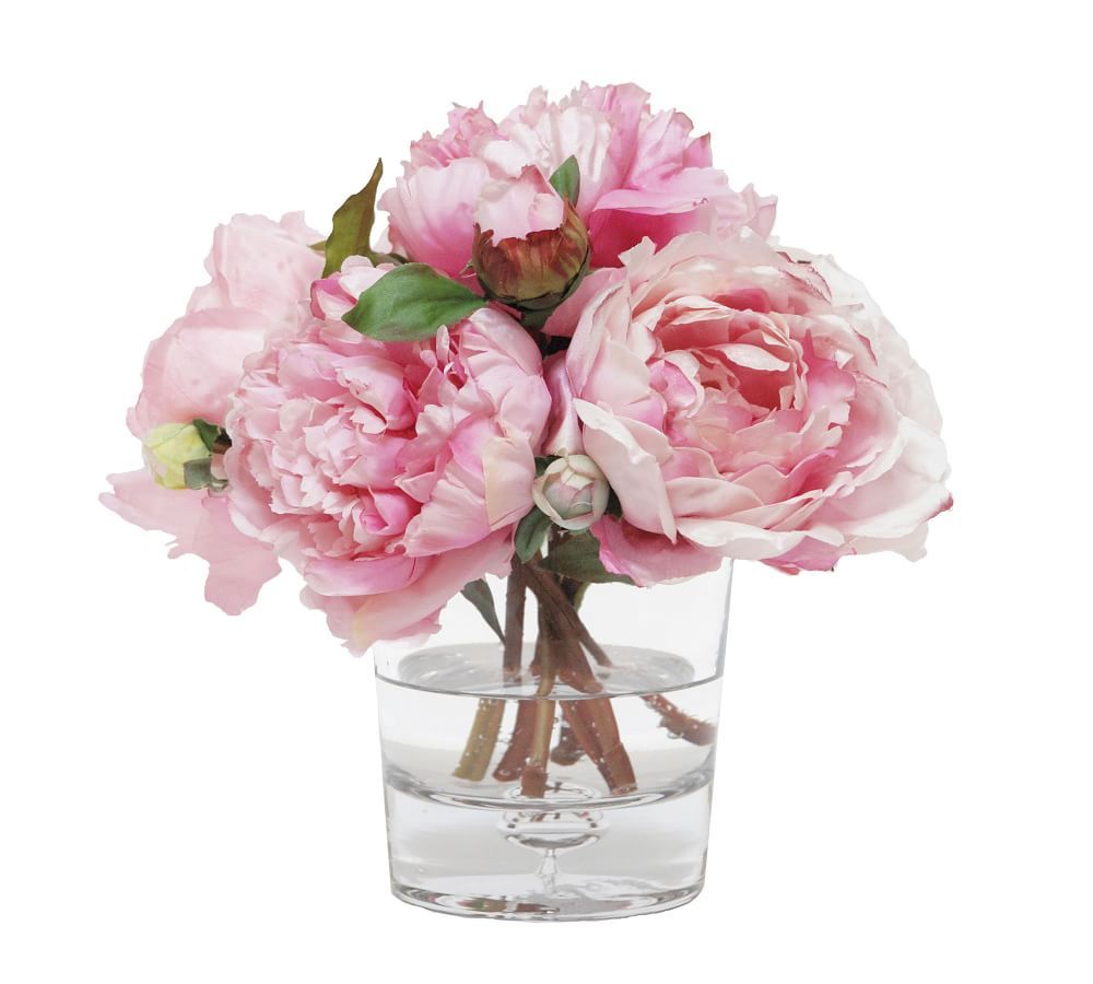 Faux Mixed Peony In Glass Vase, Pink | Pottery Barn (US)