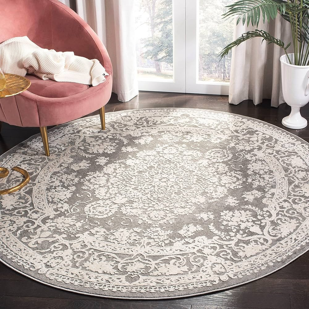 SAFAVIEH Reflection Collection 5' Round Dark Grey / Cream RFT664B Vintage Distressed Area Rug | Amazon (US)