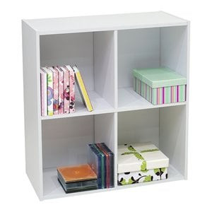 Pilaster Designs Darrin Bookcase Storage Organizer with 4-cube Shelves in White | Homesquare