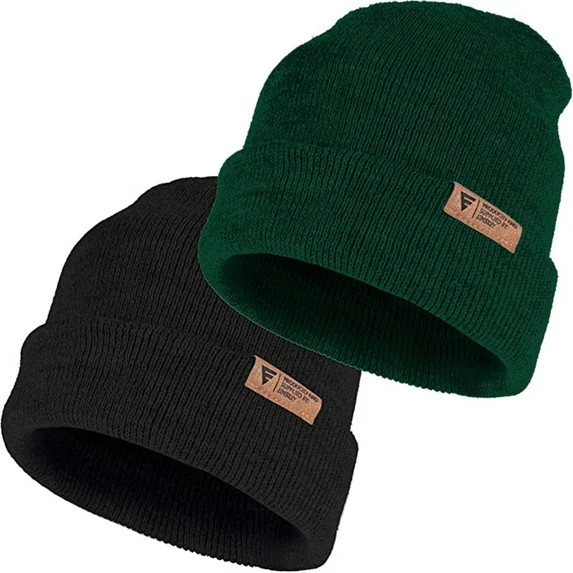 EINSKEY Knit Cuffed Lined Beanie, 2-Pack Skull Cap Beanie Stocking Hats For Men Fall Winter - Bla... | Walmart (US)