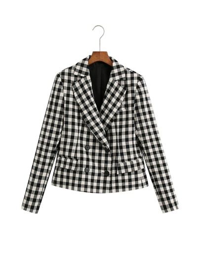 Gingham Print Double Breasted Blazer | SHEIN