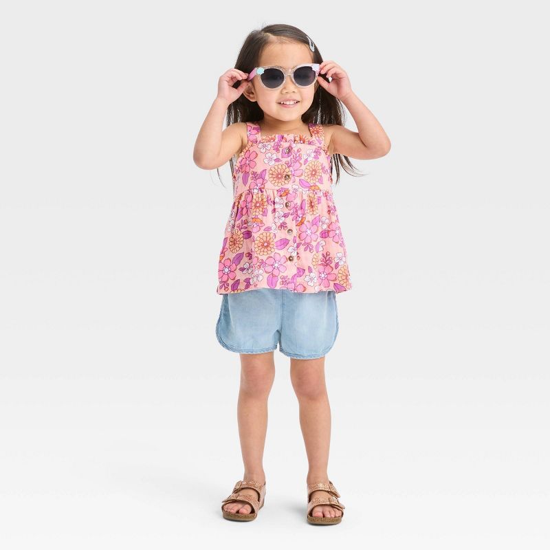 Toddler Girls' Floral Button-Down Tank Top - Cat & Jack™ Pink | Target