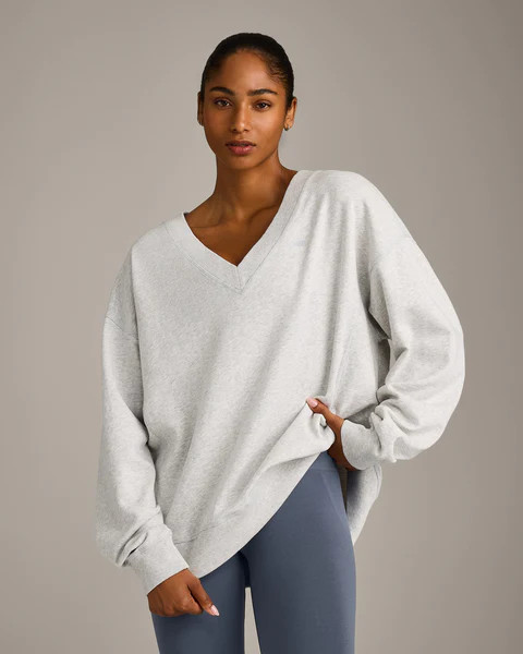 Cotton Vintage Lounge V Neck Sweatshirt 
 Light Gray Marl | Oner Active (UK / US)