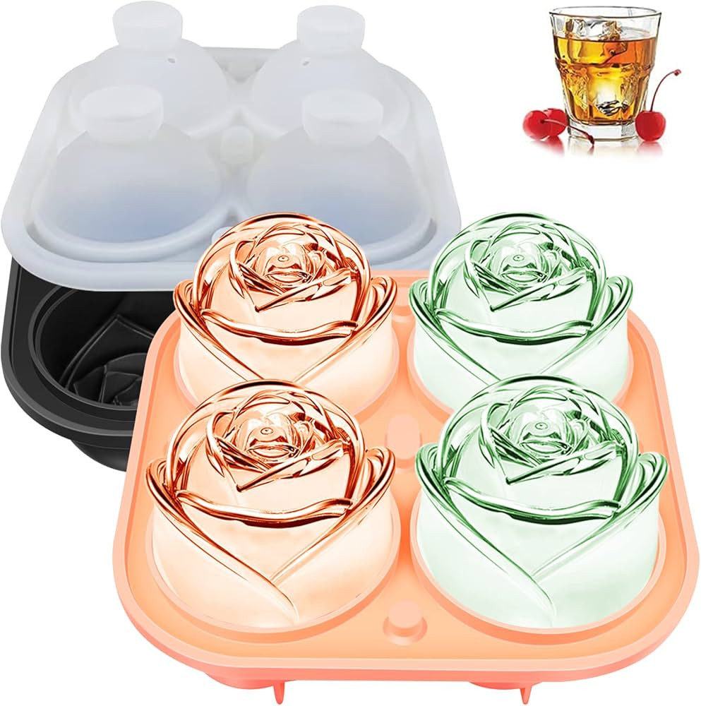 Pack 2, KooMall Rose Silicone Mold for Ice Cube Candy Soap Wax Chocolate Jelly Cake Baking, 3D Cu... | Amazon (US)
