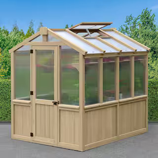 Yardistry Meridian 6.7 ft. x 7.8 ft. Garden Plant Greenhouse with Double-Wall Poly Windows, Autom... | The Home Depot