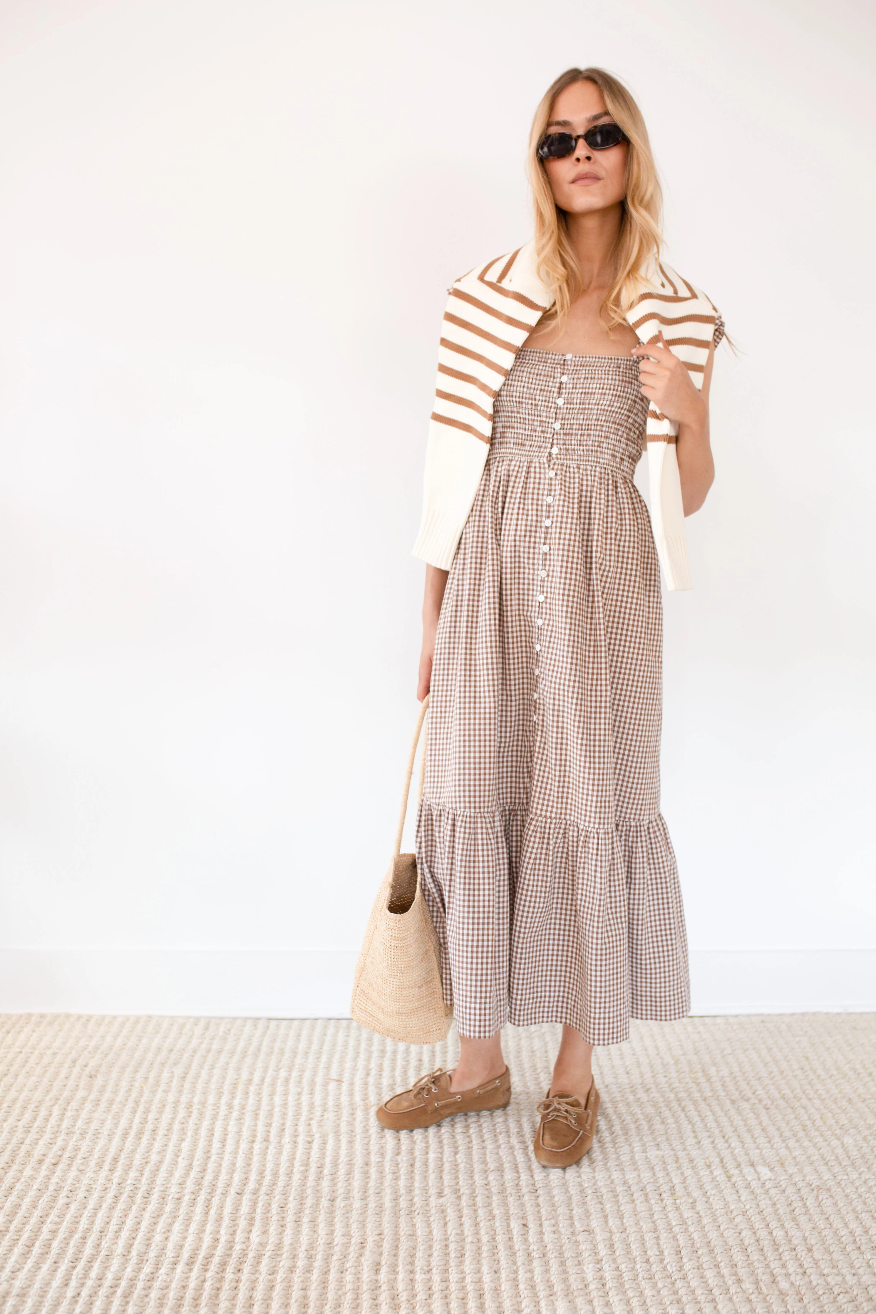 Celine Dress - Mocha Mini Gingham | Marea