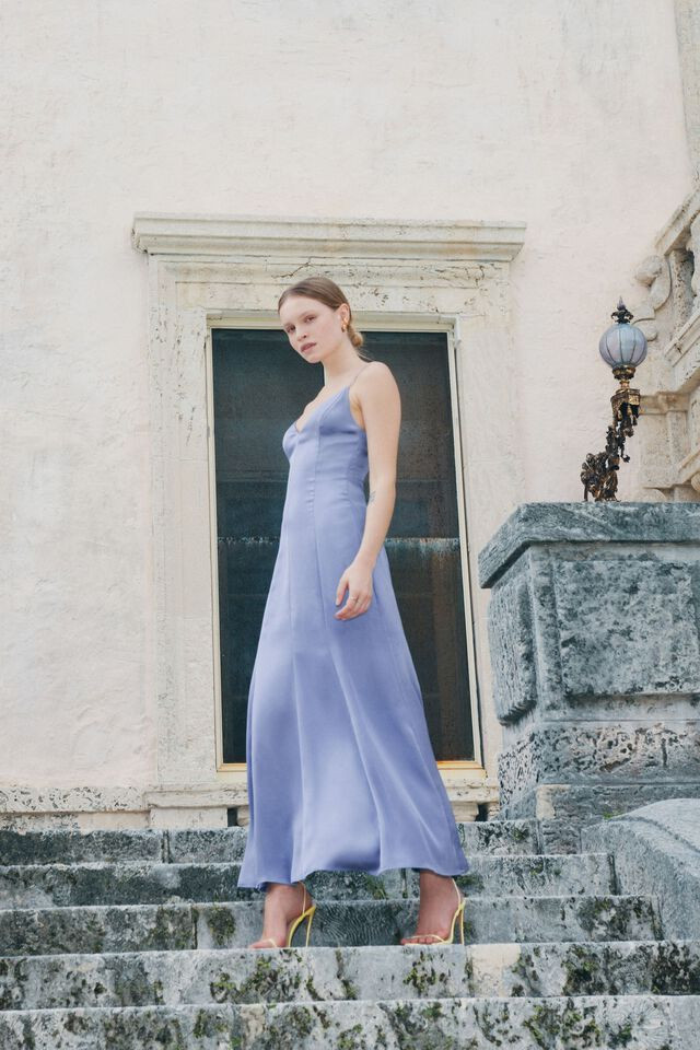 V-Neck Satin Maxi Dress | Dynamite Clothing