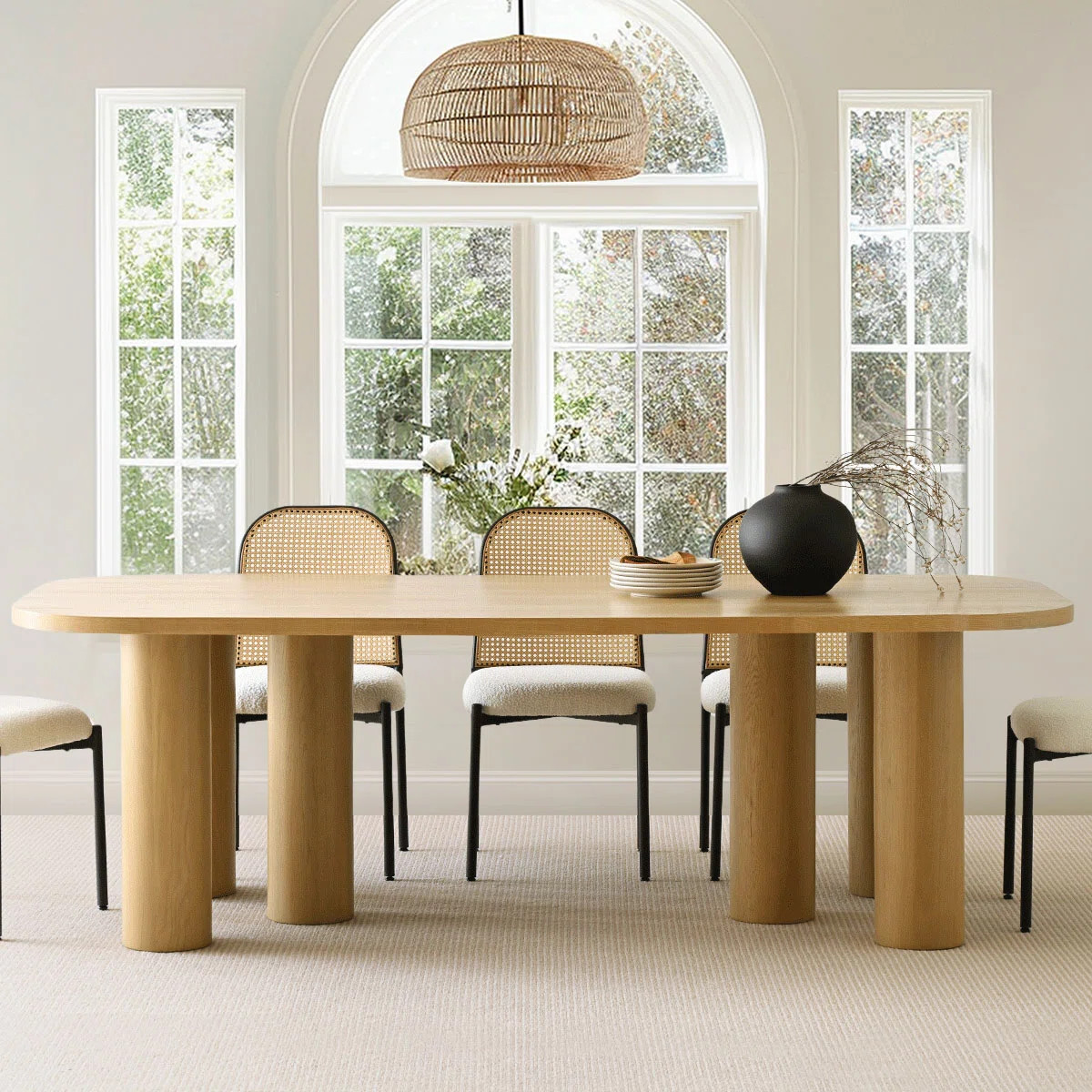 Brayden Studio 87" Rounded Solid Oak Wood Pillar Leg Dining Table & Reviews | Wayfair | Wayfair North America