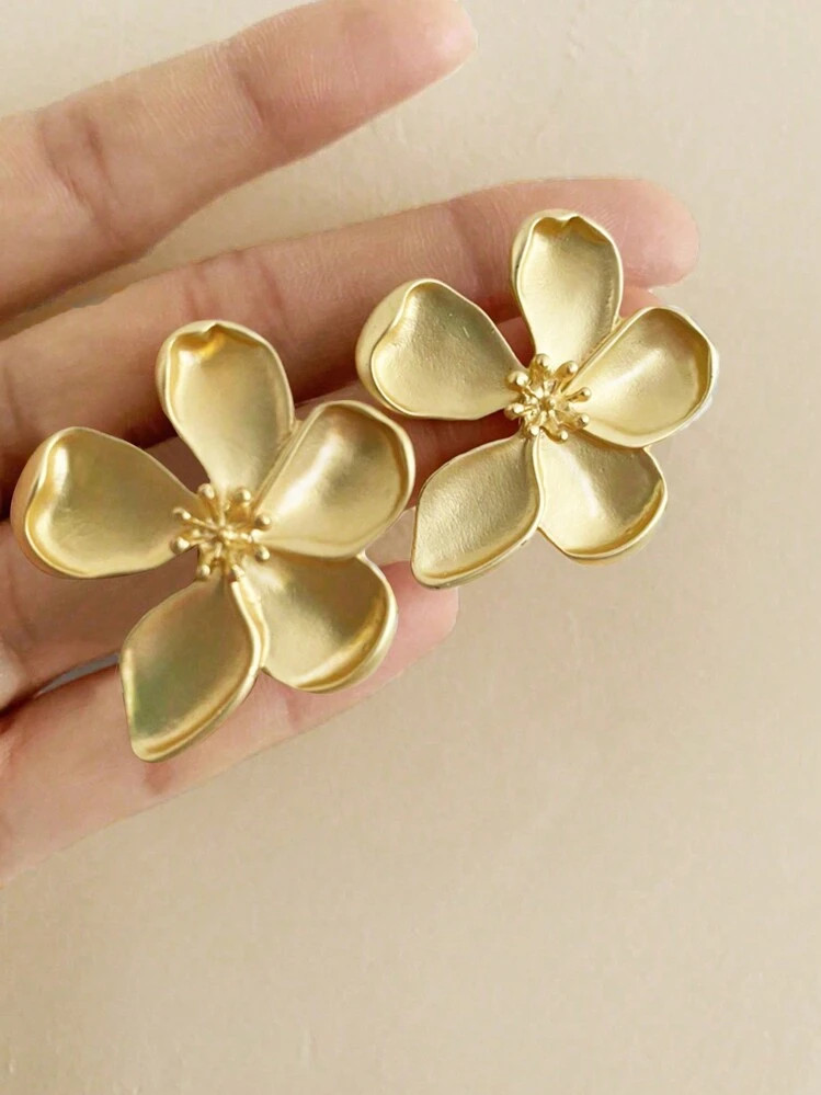 MESTILO 1pair Exaggerated European & American Style Metal Flower Stud Earrings For Women's Daily ... | SHEIN