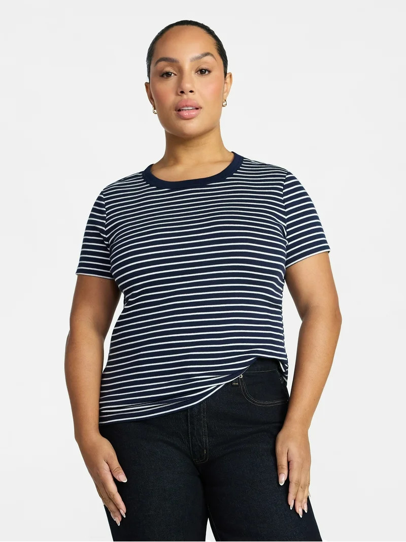 Time and Tru Women's Ribbed Tee with Short Sleeves, Sizes XS-XXXL | Walmart (US)