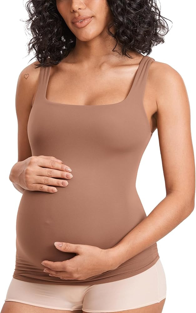 MOMANDA Inbarely Maternity Tank Top Square Neck Workout Tops with Built in Bra Pregnancy Sleevele... | Amazon (US)