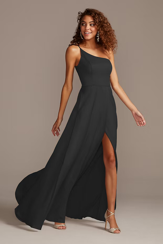 Crepe-Back Satin One-Shoulder Bridesmaid Dress | Davids Bridal