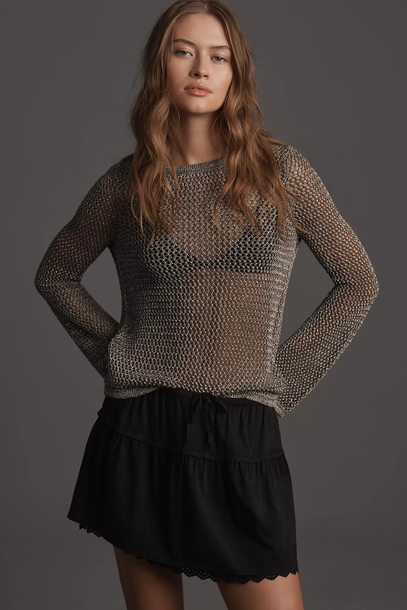 By Anthropologie Metallic Open-Stitch Sweater | Anthropologie (US)