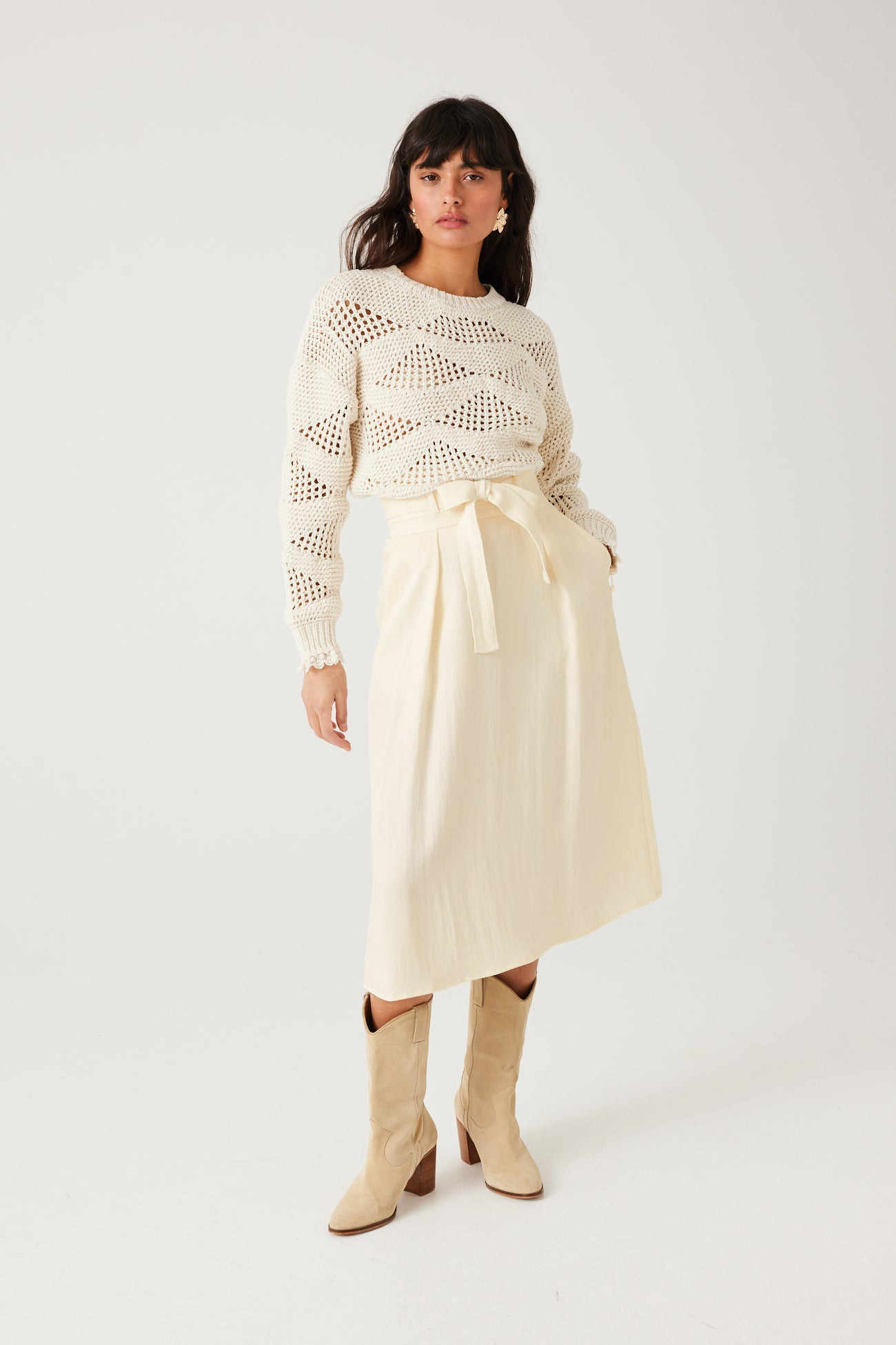 Jupe midi paperbag Femme - Ecru | Promod (FR)