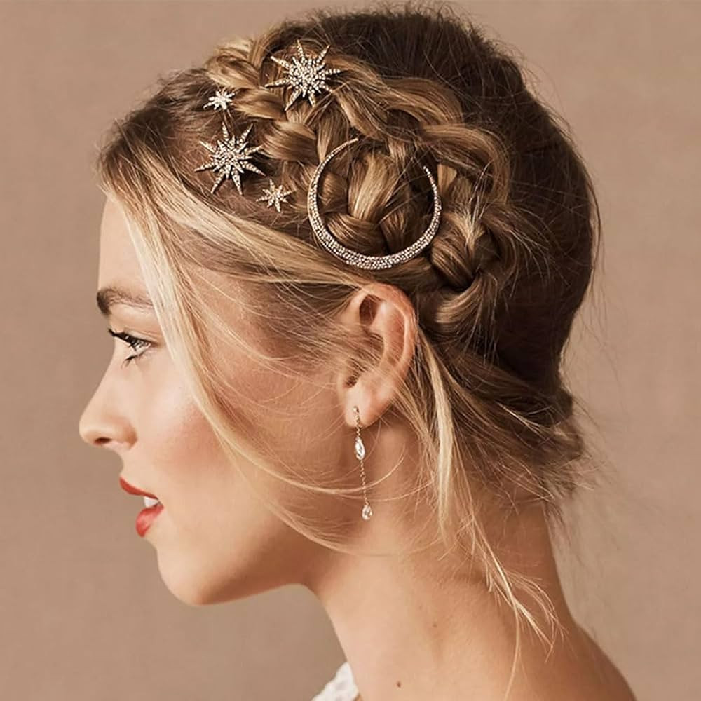 Bartosi Rhinestone Moon Hair Clips Star Hairpins Crystal Decorative Bobby Pins Retro Bride Weddin... | Amazon (US)