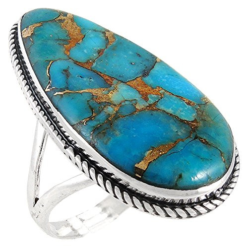 Amazon.com: Turquoise Ring in Sterling Silver 925 (Teal/Matrix Turquoise, 10): Clothing, Shoes & ... | Amazon (US)