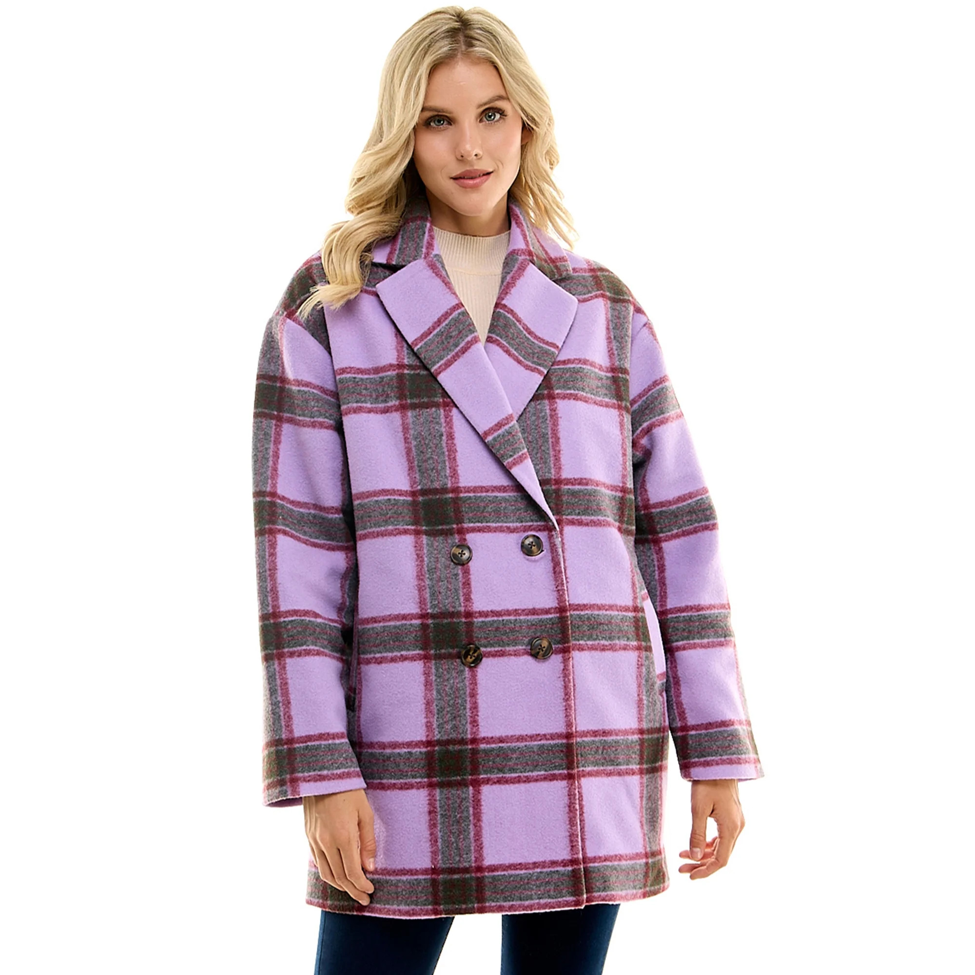Time and Tru Women's Brushed Twill Plaid Coat, Sizes XS-3X | Walmart (US)