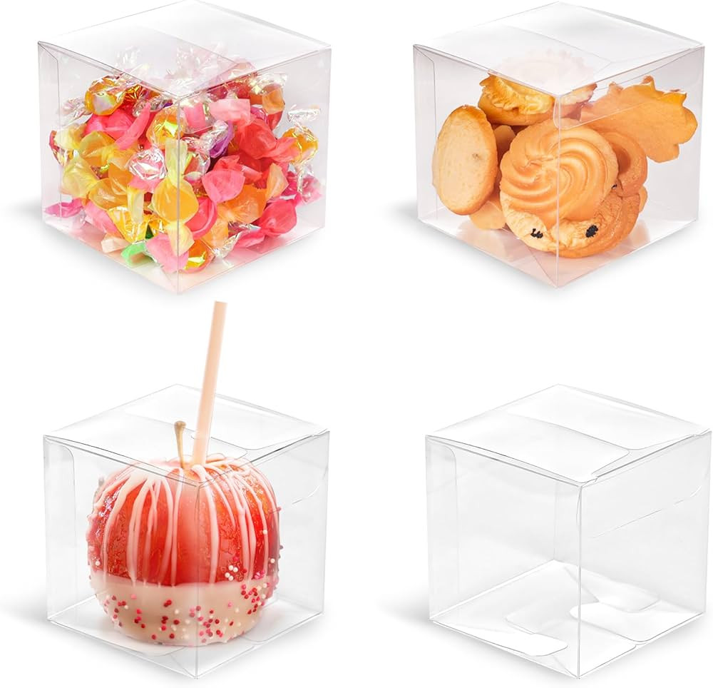 VGOODALL Clear Boxes for Treats, 3 x 3 x 3 inches Transparent Cube Favor Boxes for Candy Chocolat... | Amazon (US)