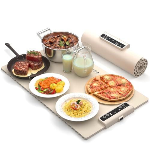 Electric Food Warming Mat: Innowarmer Silicone Food Warmer for Parties Buffet, Portable Fast Heating Pads for Food, Pizza Coffee Tea Heater Meat Defrosting Tray Adjustable Temperature (White) | Amazon (US)