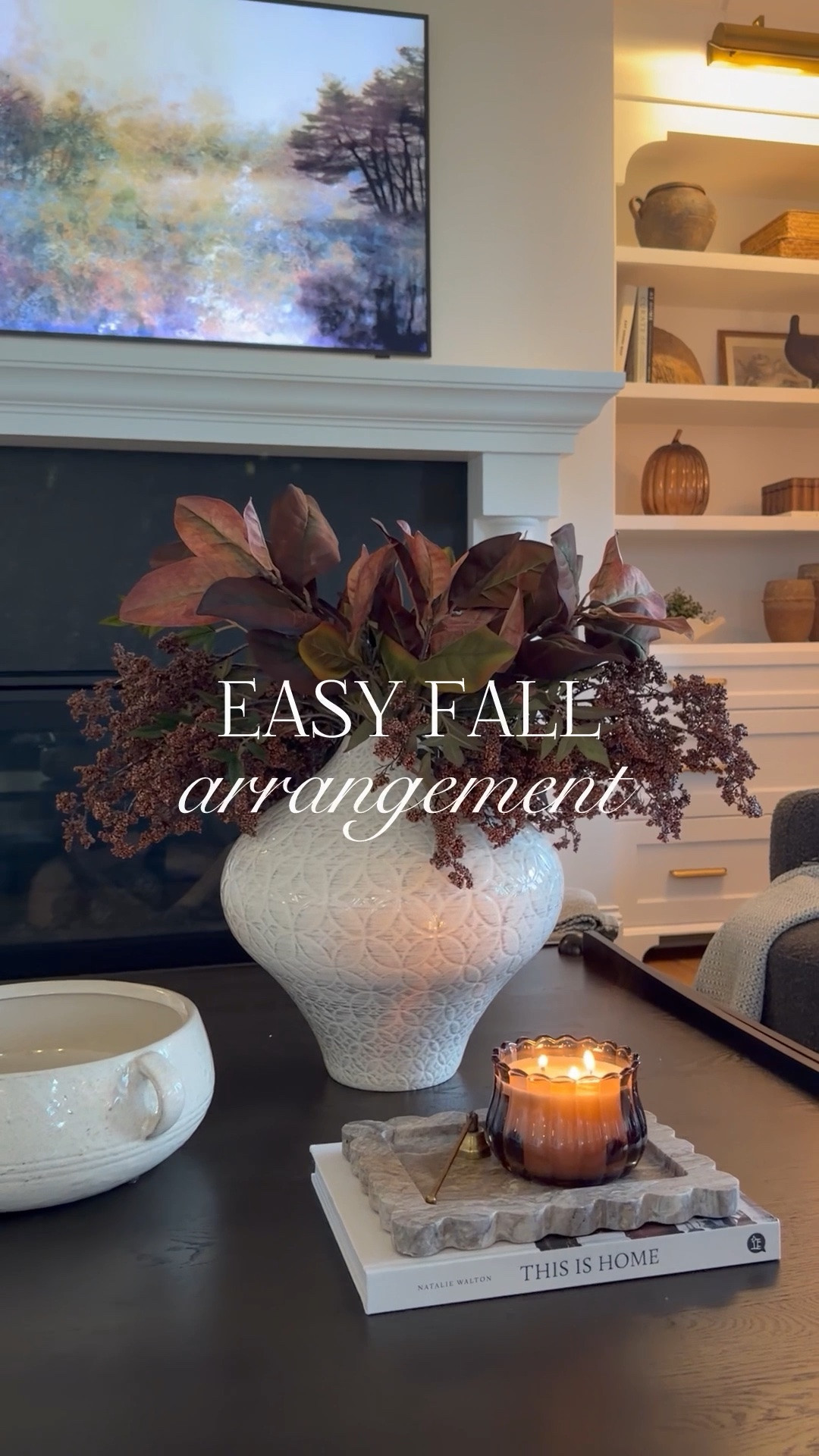 These two stems are so gorgeous together for a fall arrangement. I’m using 3 of the Michaels magnolia stem and 3 of the Amazon brown berry stems. Both are full stems, so they are so easy to style.

#LTKSeasonal #LTKHome #LTKvlog