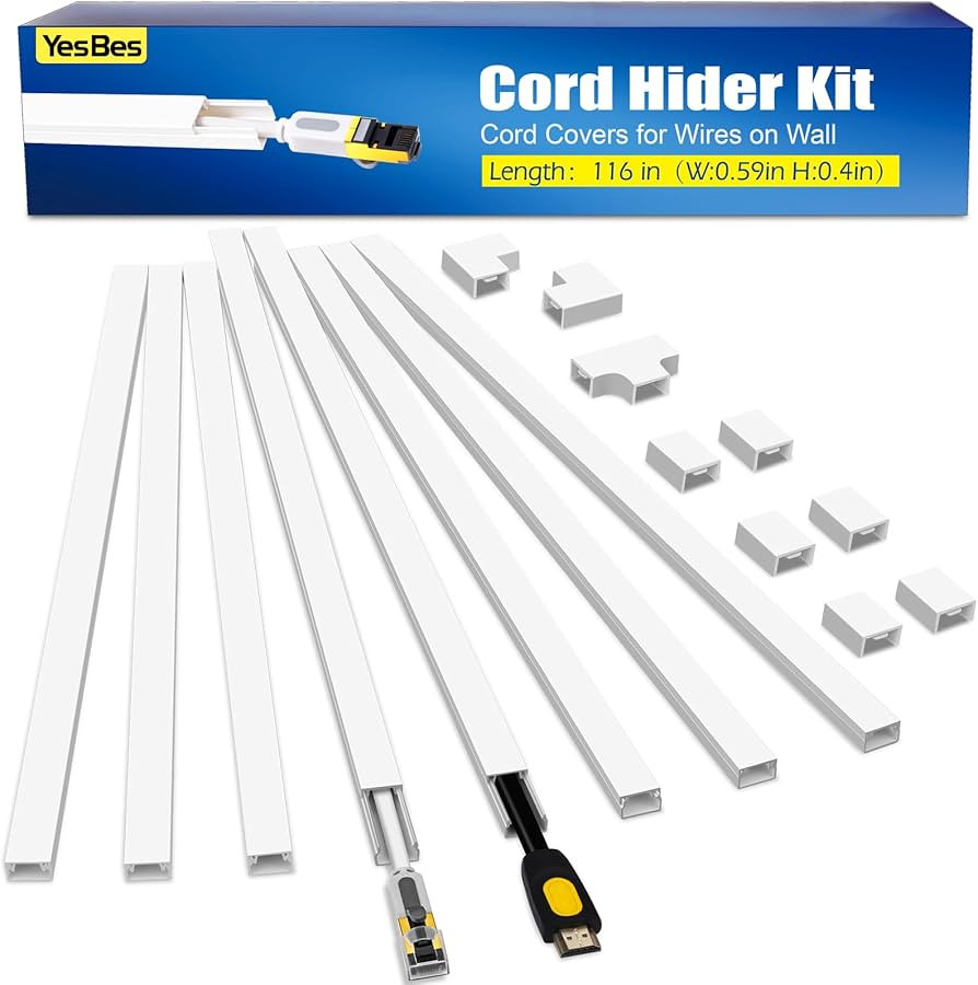 116in Cord Hider Kit, Cord Covers for Wires on Wall, Cord Hider for Wall Mount tv, Paintable Cabl... | Amazon (US)