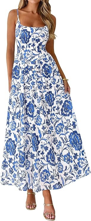PRETTYGARDEN Womens 2026 Spring Boho Maxi Dress Eyelet Floral Long Flowy Sundresses Summer Beach ... | Amazon (US)