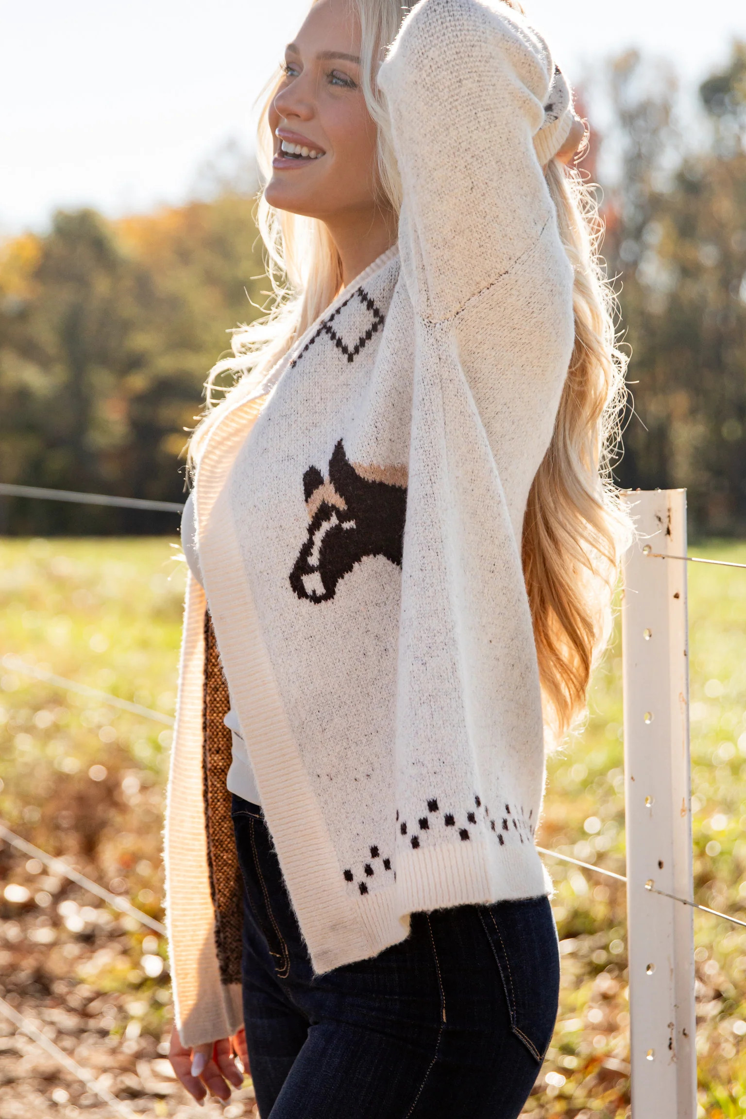Cute Ivory Horse Sweater Cardigan | Horse Sweaters | ShopDressUp | Dress Up