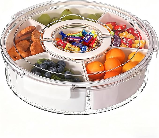 Rotating Serving Tray with Lid & Handle, 6-Section Snackle Box Organizer, Portable Lazy Susan Sna... | Amazon (US)