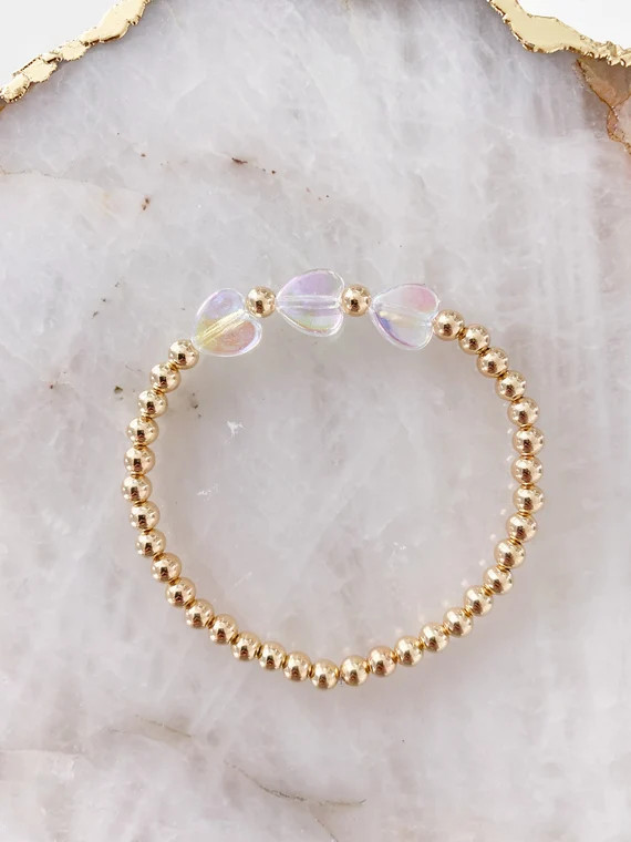 4mm 14k Gold Filled Personalized Beaded Bracelet  Iridescent | Etsy | Etsy (US)