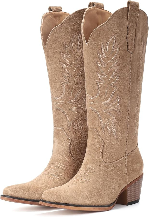 Suede Cowboy Boots for Women Mid Calf Western Cowgirl Boots | Amazon (US)