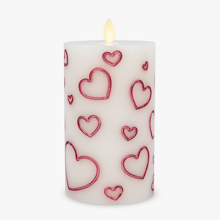 Luminara Flameless Candle Debossed Hearts Pillar Valentine's Day Collection (Pearl Ivory Magenta ... | Amazon (US)