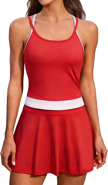 ATTRACO Women Tennis Dress with Built-in Bra and Shorts Spaghetti Strap Sleeveless Golf Skirt Set | Amazon (US)