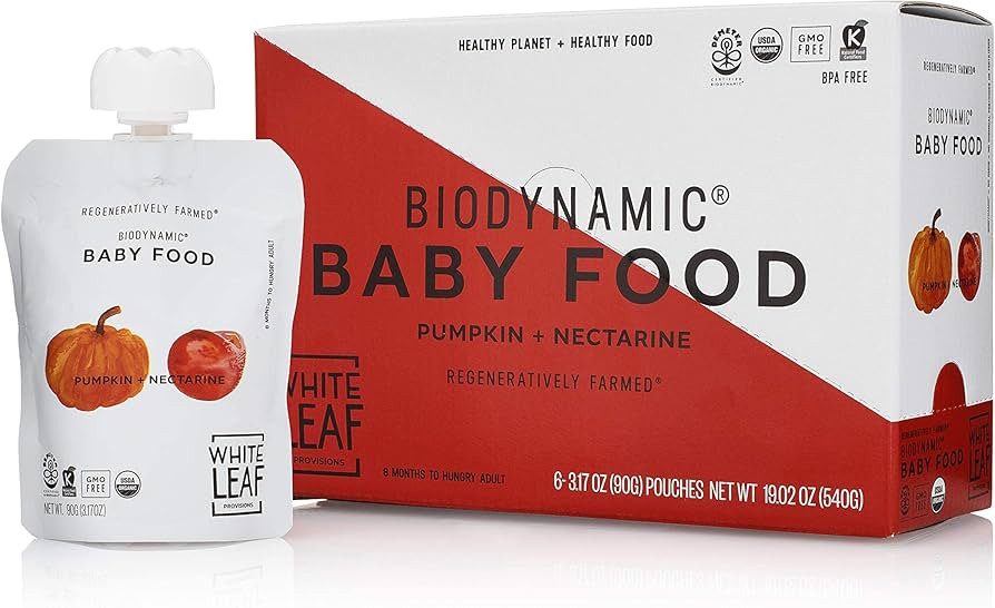 White Leaf Provisions Biodynamic Organic Baby Food Pumpkin + Nectarine (6 (90g) Pouches) | Amazon (US)