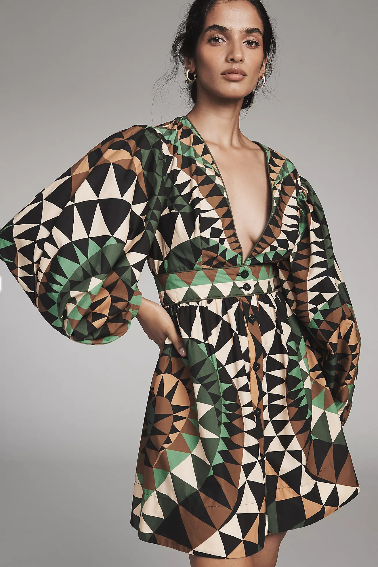 Farm Rio Deco Long-Sleeve Mini Dress | Anthropologie (US)