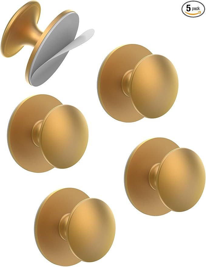 5 Pack Gold Self-Adhesive Cabinet Knobs, Self-Stick Hardware Kitchen Cabinet Handles, No-Punch Pe... | Amazon (US)