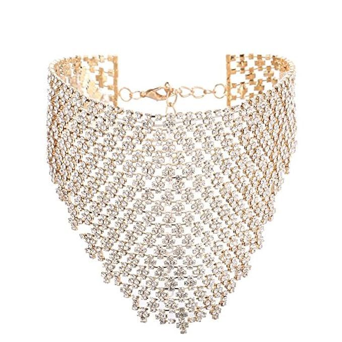 Barabum Fancy Love Elegant Bohemian Statement Necklace Charms for Women Choker Flower Cluster Diamon | Amazon (US)
